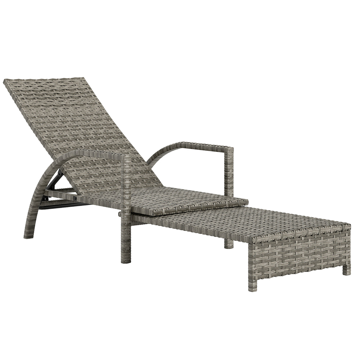 Mixed grey reclining rattan sun lounger with extending footrest