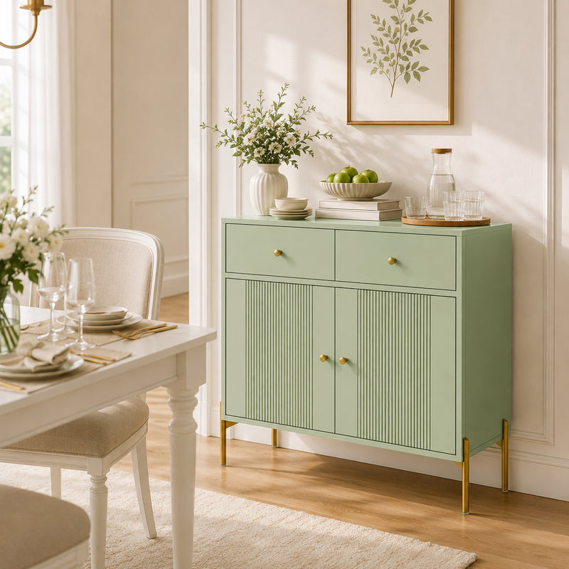 HOMCOM Modern Sideboard, Sideboard Storage Cabinet with 2 Drawers and Adjustable Shelf for Living Room, Light Green – view 9