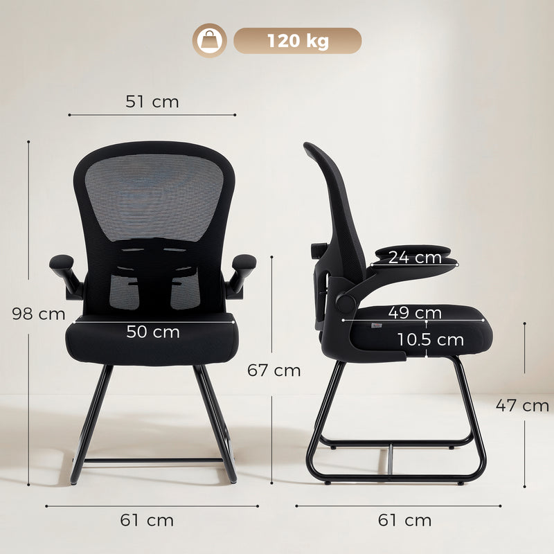 HOMCOM Reception Chair, Conference Meeting Office Chair with Flip-up Armrest, Mesh Backrest, Lumbar Support and Metal – view 3
