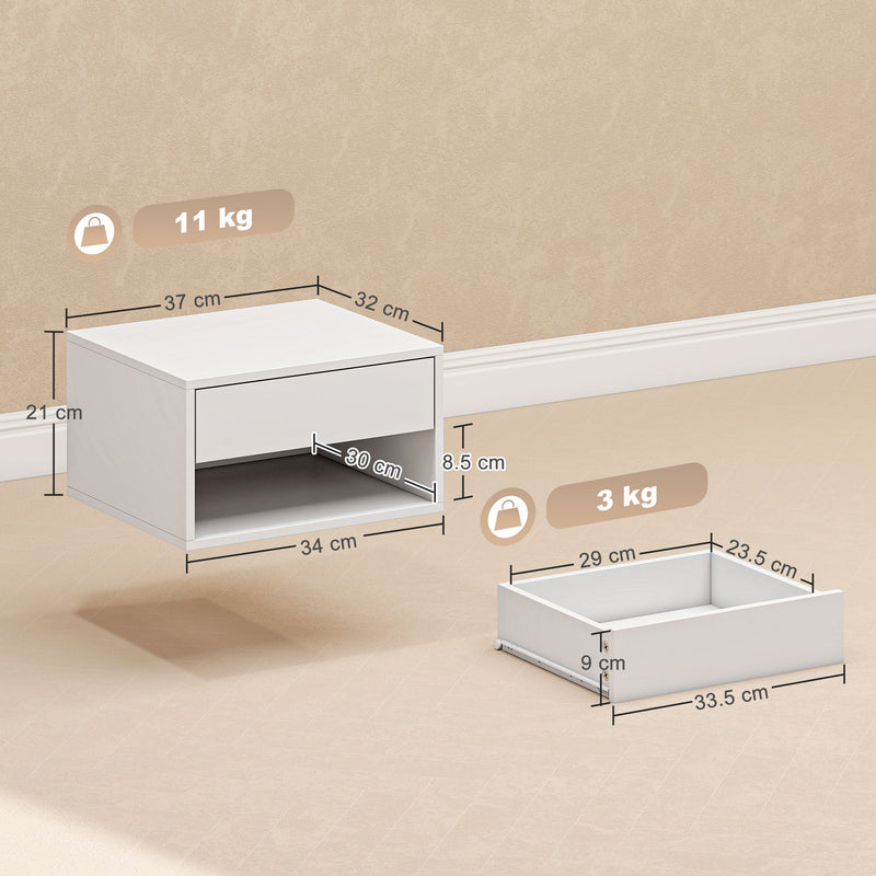 HOMCOM Set of Two Floating Bedside Tables - White – view 3