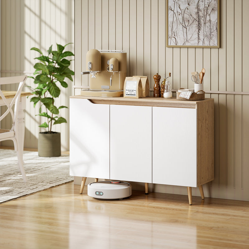 HOMCOM Sideboard Storage Cabinet, Kitchen Cupboard with 3 Doors, 2 Adjustable Shelves and 5 Rubberwood Legs, White and – view 10