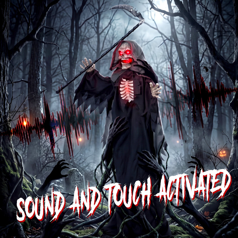 170cm Animated Grim Reaper with Scythe, Glowing Eyes & Sound – image 5 of 9