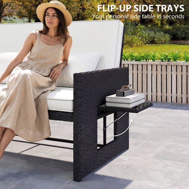 Outsunny Rattan Garden Daybed, Double Sun Lounger with 5-Level Adjustable Back, Storage Ottoman, Cream White – view 8