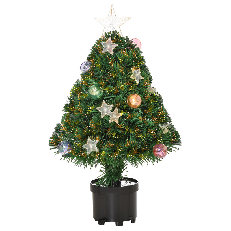 2ft green tabletop fibre optic Christmas tree in a black pot with a diamond-pattern star