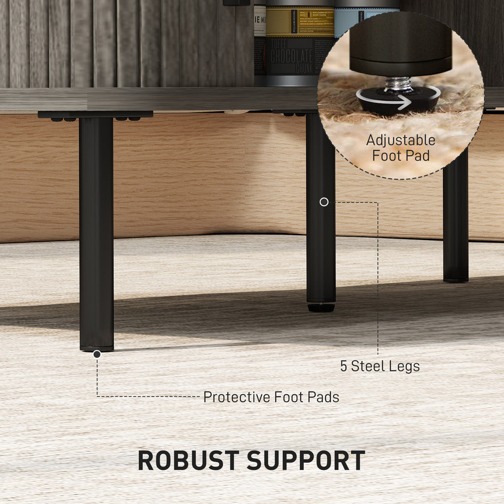 Coffee Table with Storage, Living Room Table with Slatted Tambour Sliding Doors and Adjustable Foot Pads, Rectangular Coffee Table with Elevated Base for Living Room, Grey Wood-Effect
