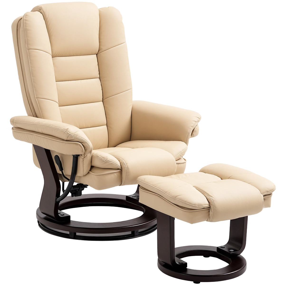 135° Swivel Faux Leather Recliner & Footstool – Beige