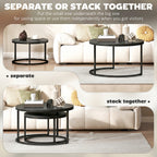 Set of Two Wood-Effect Stacking Tables - Black Wood Grain