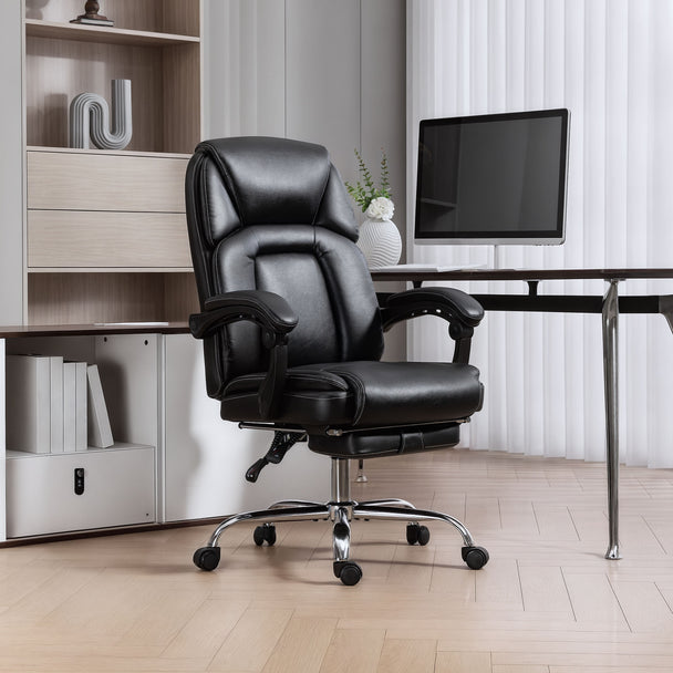 HOMCOM Faux Leather Reclining Office Chair, with Footrest - Black – view 2