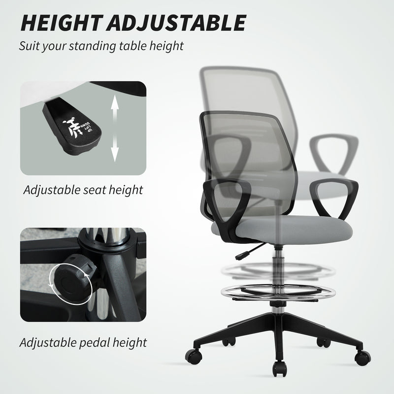 Vinsetto 100-120cm Draughtsman Office Chair, with Footrest - Light Grey – view 6