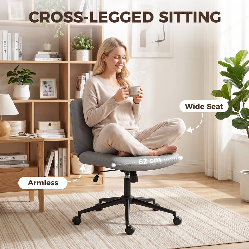 HOMCOM Home Office Desk Chair Height Adjustable Swivel Chair Cross Legged Wide Seat Swivel Wheels Grey – view 4
