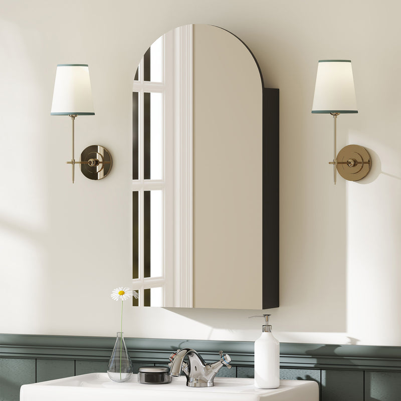 Arched mirror cabinet with glass shelves in black – image 7