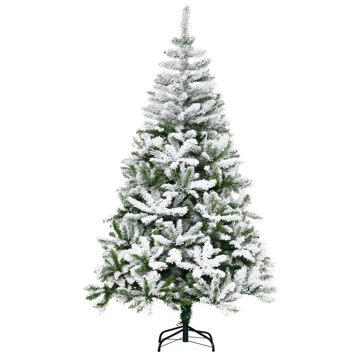 6ft full snow-flocked artificial pine Christmas tree on a steel base