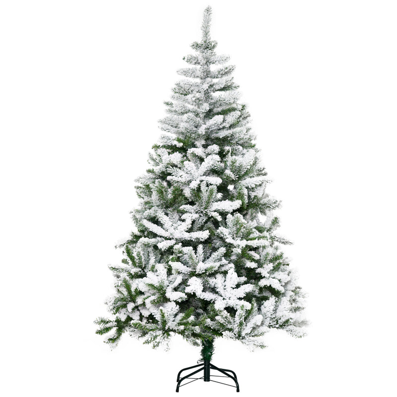 6ft full snow-flocked artificial pine Christmas tree on a steel base