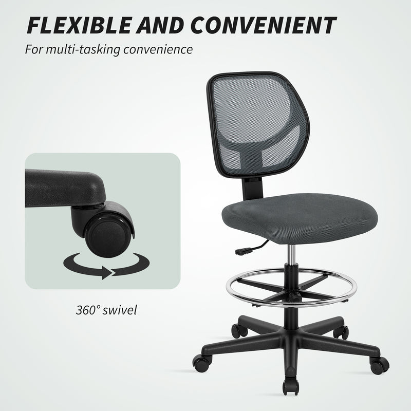 Vinsetto Ergonomic Mesh Standing Desk Chair with Adjustable Footrest Ring and Seat Height Charcoal Grey – view 7