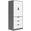 Modern double wardrobe with 3 drawers and hanging rail in grey and white
