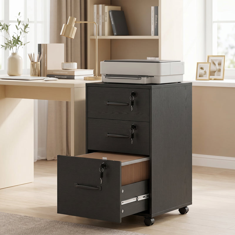 HOMCOM Three Drawer Wood-Effect Filing Cabinet - Black – view 8