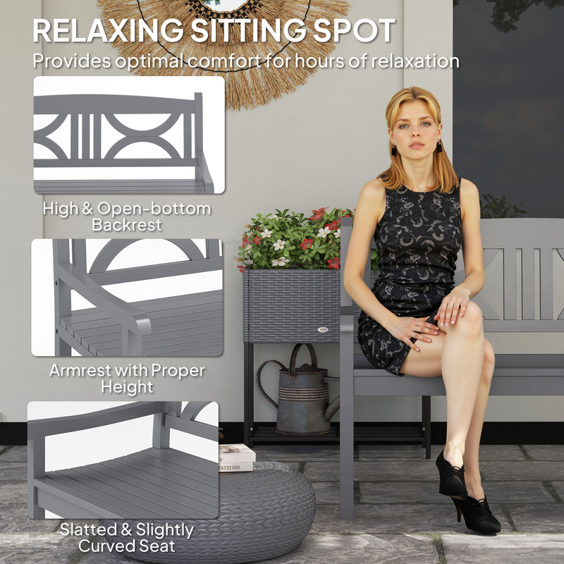 Outsunny 2-Seater Wooden Garden Bench Outdoor Patio Loveseat for Porch, Grey – view 5