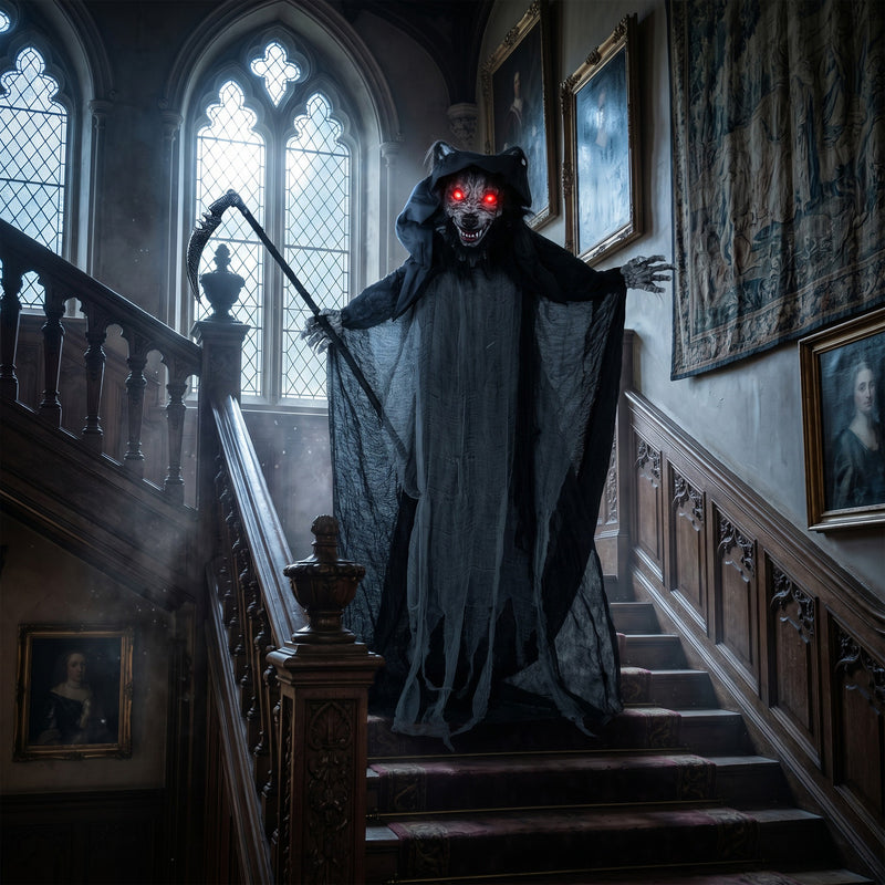 170cm Animated Werewolf with Sickle, Glowing Eyes & Sound – image 8 of 9