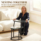 Nest of Tables with Steel Frame and Tempered Glass Tabletop, Modern Coffee Table Set of 2, Black