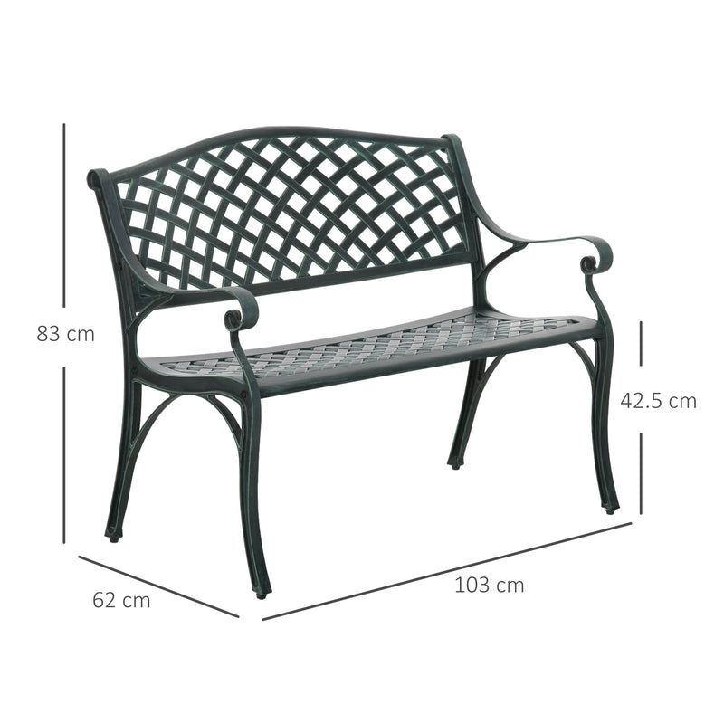 Outsunny Cast Aluminium Garden Bench 2 Seater Antique Loveseat for Outdoor Patio Porch Park, Verdigris – view 3