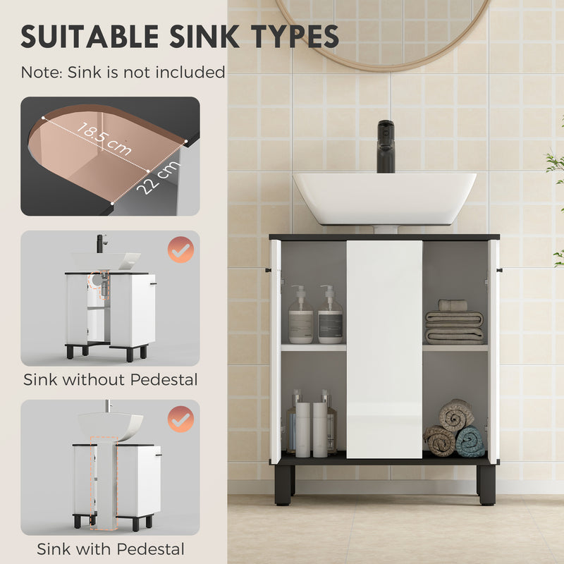 High gloss white and grey under sink cabinet – image 4