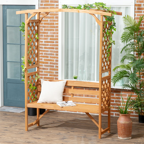 Outsunny Garden Bench, Wooden Garden Arbour with Seat for Vines/Climbing Plants, Brown – view 2