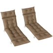 Two khaki 190 cm sun lounger cushions with ties