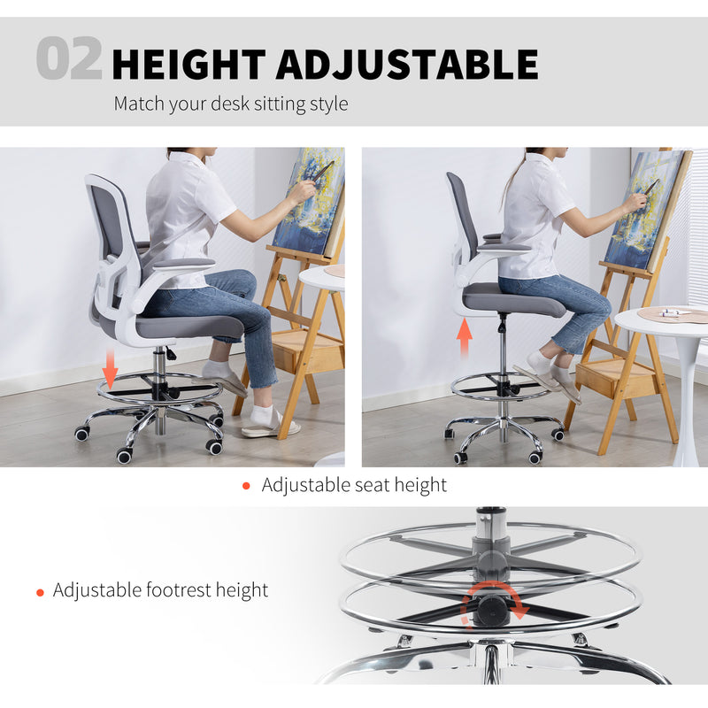 HOMCOM Draughtsman Chair, with Adjustable Lumbar - Charcoal Grey – view 5