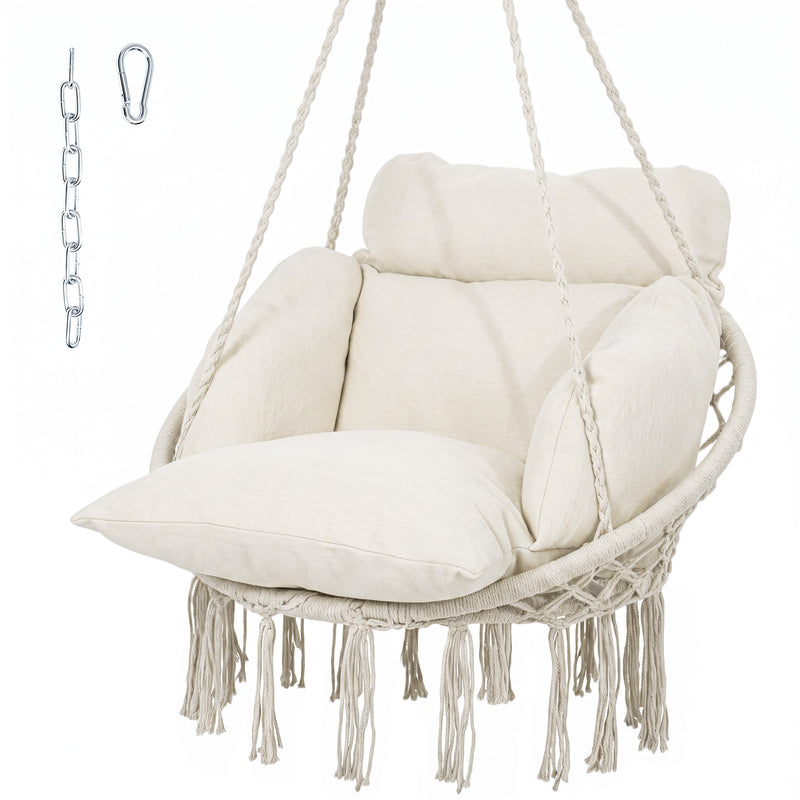Outsunny Hanging Chair Outdoor Hammock Chair with Soft Cushion, Cotton Rope Boho Style Swing Chair, Hanging Garden – view 10