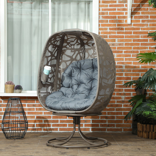 Outsunny Swivel Egg Chair with Cushions, Foldable Basket Seat and Metal Frame, Indoor Outdoor Lounge Chair for Balcony – view 2