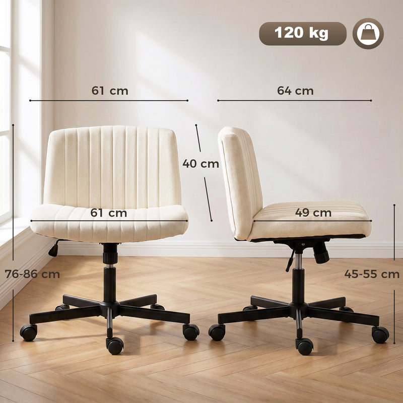 HOMCOM Imitation Linen Criss Cross Legged Desk Chair, Armless Office Chair with Wheels, Cream – view 3