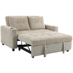 Corduroy Click Clack Sleeper Sofa with Pull Out Design, 2 Seater Sofa Bed, Cream White