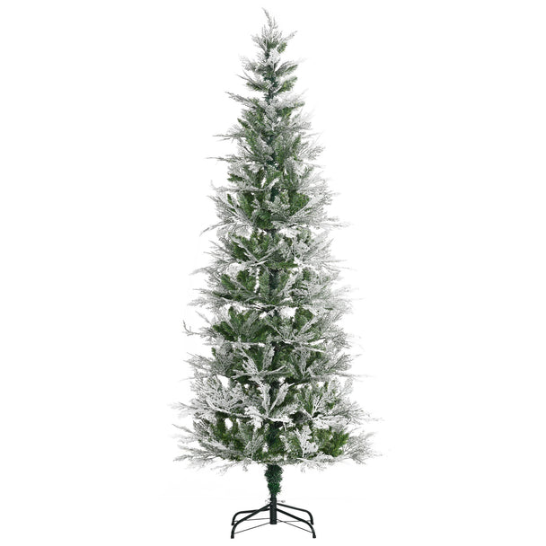 7ft slim cypress-style pencil Christmas tree with snow-dusted tips