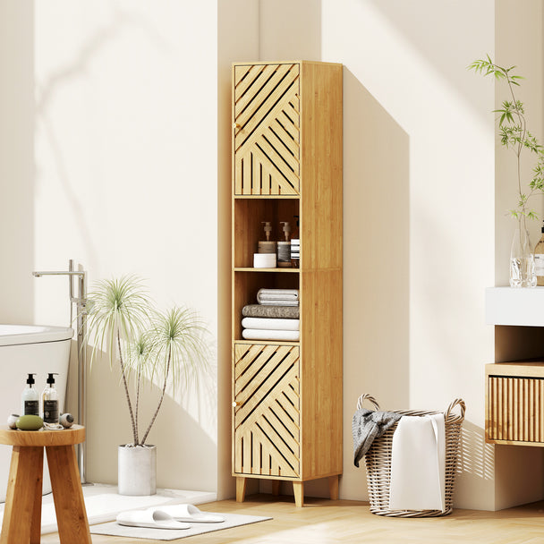 Tall bamboo-door bathroom cabinet – image 2