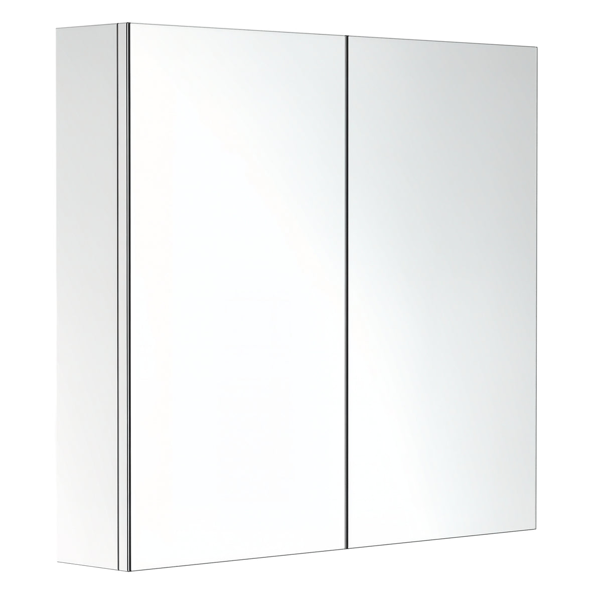 Stainless steel wall-mounted bathroom mirror cabinet with two frameless mirrored doors, 60 x 55 cm