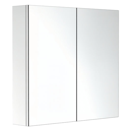 Stainless steel wall-mounted bathroom mirror cabinet with two frameless mirrored doors, 60 x 55 cm