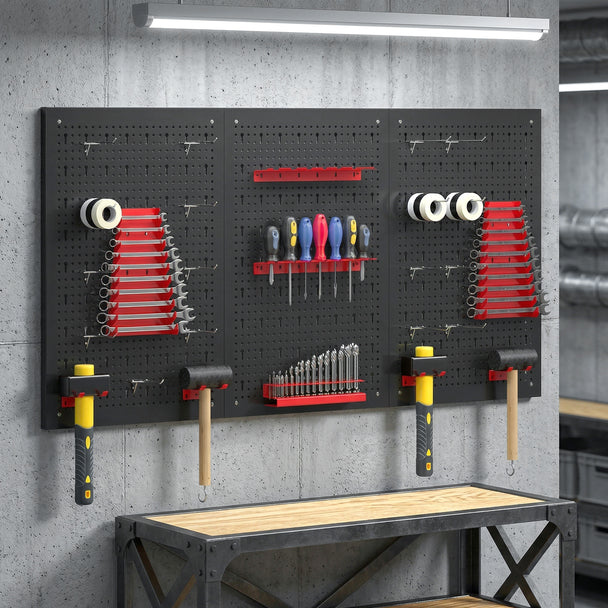 28-Piece Wall-Mounted Tool Pegboard Set with 3 Panels – Black/Red – image 2 of 9