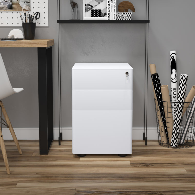 Lockable steel 3-drawer filing cabinet in white – image 9