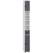 180 cm slim white and grey bathroom cabinet with two cupboards, drawer and open shelves