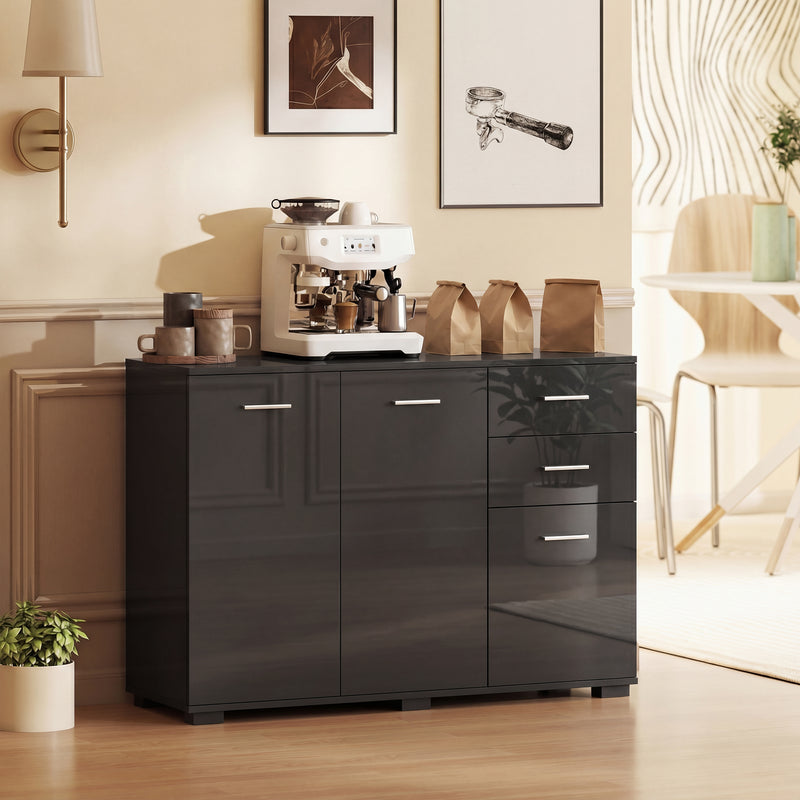 HOMCOM Sideboard, Modern Storage Cabinet with 2 Drawers, 3 Doors and Adjustable Shelves, High Gloss Black – view 9