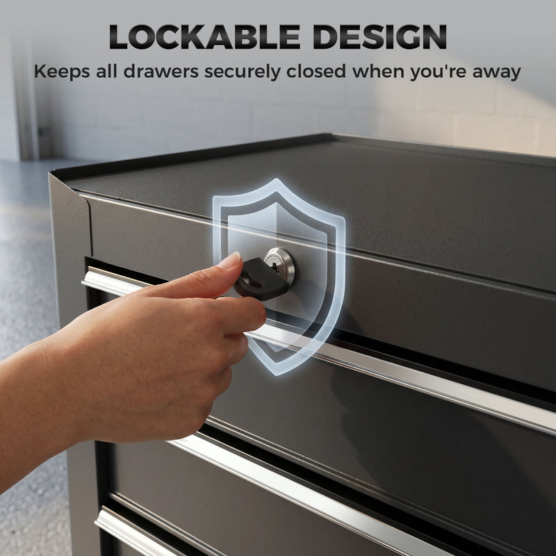 5-Drawer Lockable Rolling Tool Chest with Handle & 2 Keys – Black – image 7 of 9