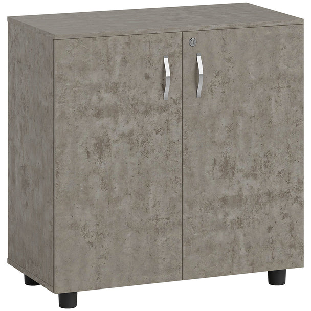 Grey two-door lockable office storage cabinet with inner shelf