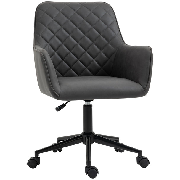 Grey leather-feel fabric swivel office chair with padded seat, armrests and castor wheels