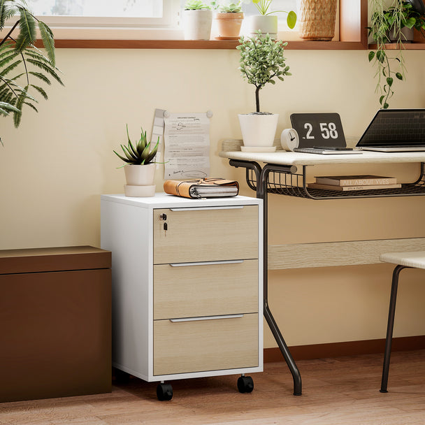 Oak and white 3-drawer cabinet – image 2