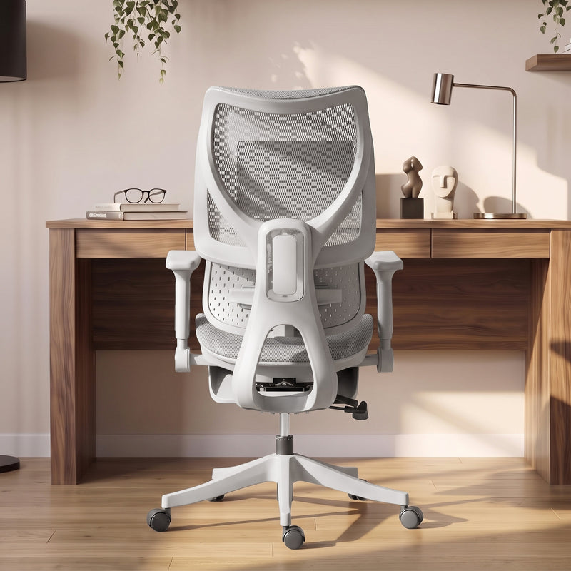HOMCOM Ergonomic Office Chair with Lumbar Support, Mesh Reclining Desk Chair with Footrest, Adjustable High Back, Grey – view 9