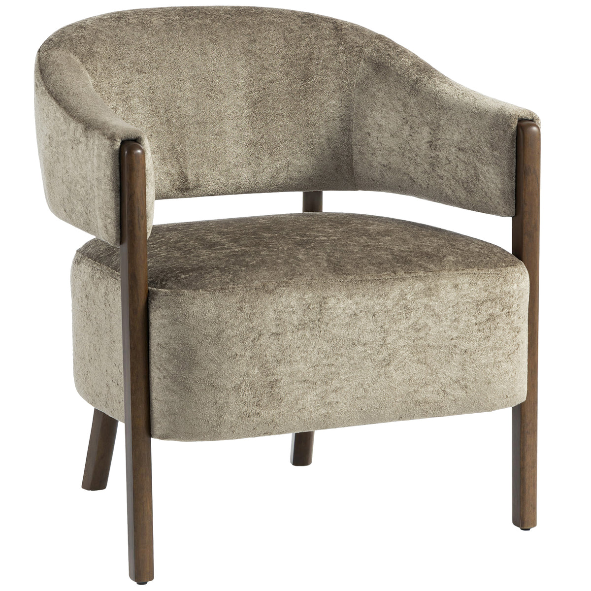 Chenille Tub Accent Chair with Solid Wood Frame – Light Brown
