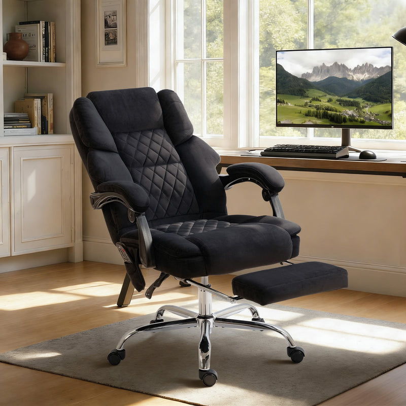 HOMCOM Office Chair with 6-point Vibration Massage and Heat, Fabric Desk Chair with Footrest, High Back, Black – view 10