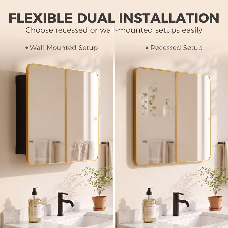 HOMCOM 76.2 x 11.6 x 61 cm Bathroom Mirror Cabinet, Wall Cabinet with Adjustable Shelves, Wall-Mounted or Recessed – view 5