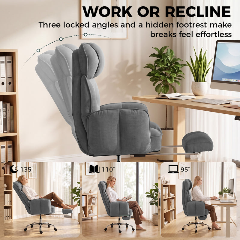 HOMCOM Executive Office Chair Height Adjustable Desk Chair Reclining Flip-up Armrest Footrest, Dark Grey – view 6
