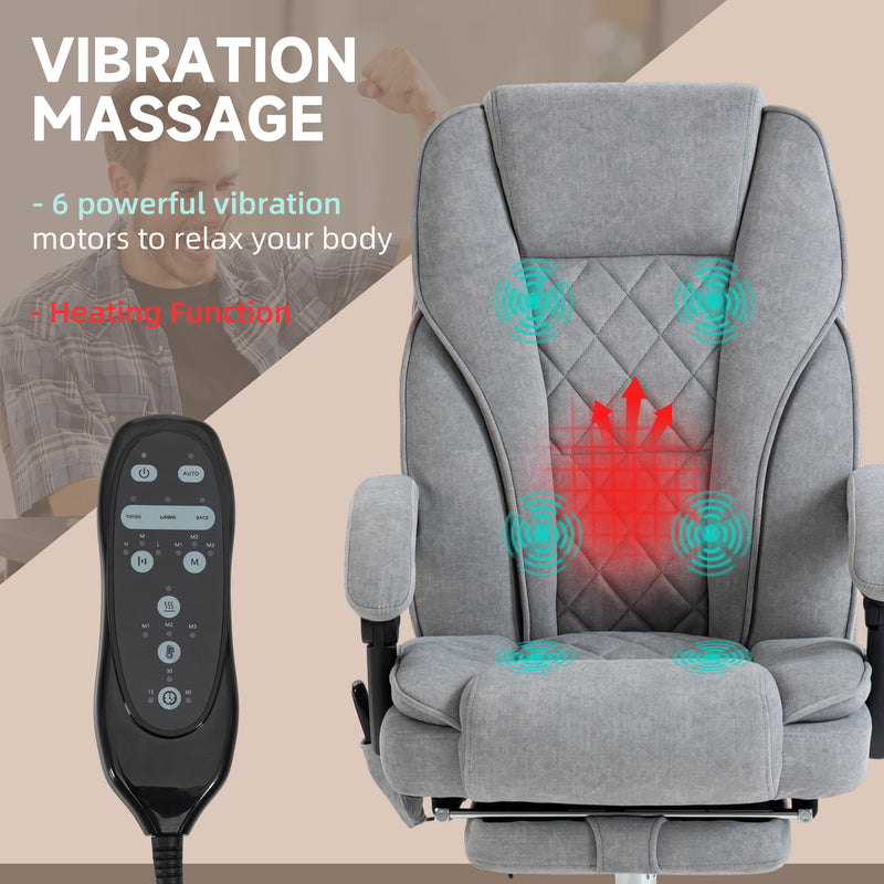 Vinsetto Massage Office Chair, Heated Reclining Computer Chair with Adjustable Height and Footrest, Grey – view 4